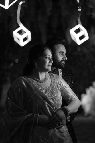 Indian wedding couple black and white portrait